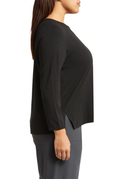 Shop Eileen Fisher Long Sleeve Crewneck Top In Black