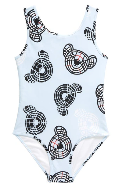 Shop Burberry Kids' Tirza Bears One-piece Swimsuit In Pale Blue Ip Pat
