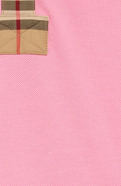 Shop Burberry Kids' Sigrid Pleated Check Trim Cotton Piqué Polo Dress In Bubblegum Pink