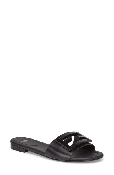 Shop Fendi Signature Logo Slide Sandal In Black