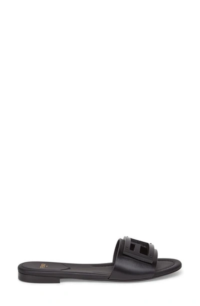 Fendi Baguette Leather Flat Sandals In Black