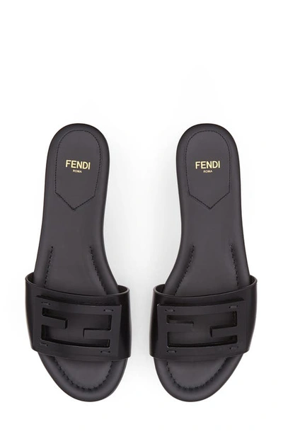 Fendi Baguette Leather Flat Sandals In Black