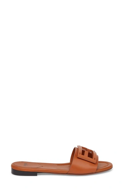 Shop Fendi Signature Logo Slide Sandal In Brown