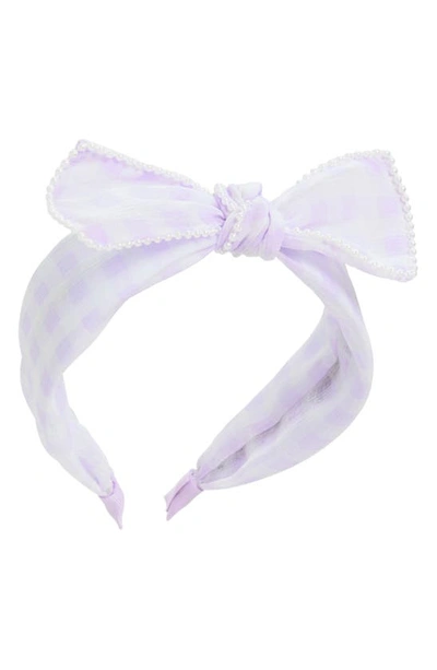 Shop Capelli New York Kids' Gingham Bow Headband In Lilac