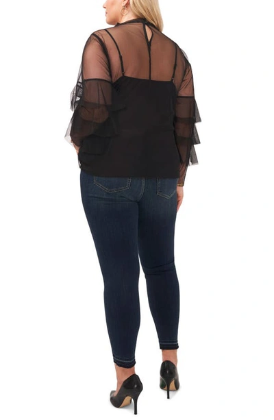 Shop Vince Camuto Tiered Sleeve Mesh Top In Rich Black