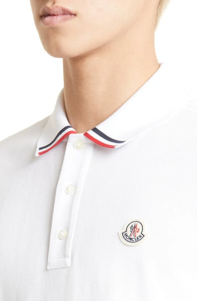 Shop Moncler Tipped Piqué Polo In White