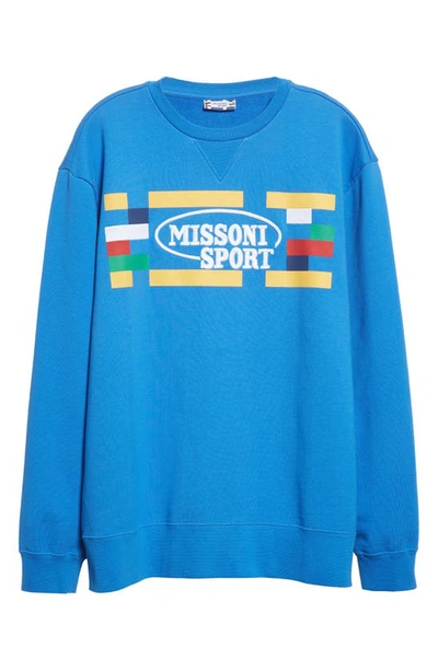 Shop Missoni Logo Embroidered Graphic Sweatshirt In Nebulas Blue/ Multi Heritage