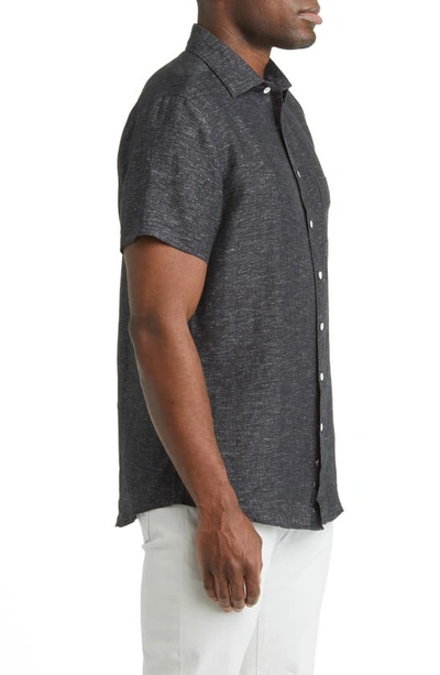 Shop Rodd & Gunn Ellerslie Short Sleeve Linen Button-up Shirt In Black Pearl