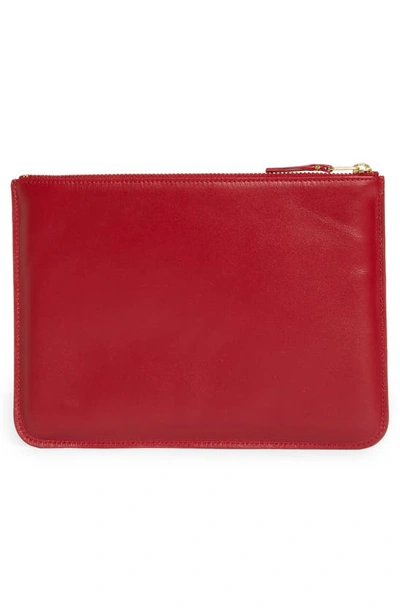 Shop Comme Des Garçons Outside Pocket Leather Zip Pouch In Red