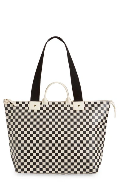 Clare V Le Zip Sac Leather Tote Bag In Cream Chantal/black Checkers |  ModeSens