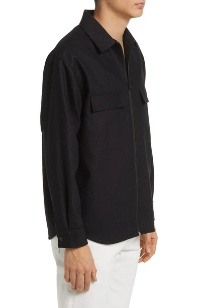 Shop Frame Virgin Wool Blend Flannel Zip Shirt Jacket In Navy