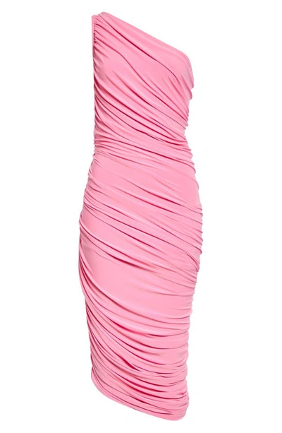 Shop Norma Kamali Diana Ruched One-shoulder Midi Dress In Candy Pink