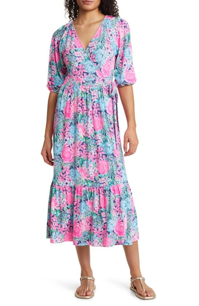 Shop Lilly Pulitzer Brantley Knit Midi Wrap Dress In Oyster Bay Navy