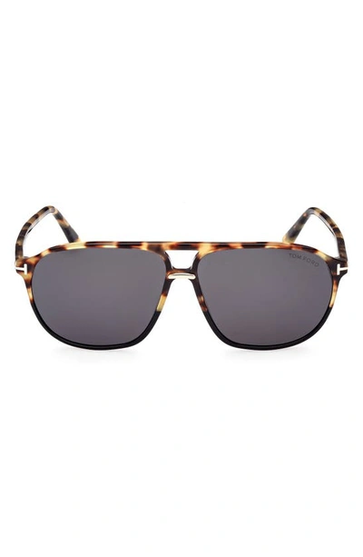 Shop Tom Ford Bruce 61mm Polarized Navigator Sunglasses In Shiny Black Grey / Brown