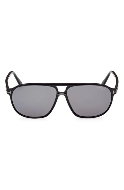 Shop Tom Ford Bruce 61mm Polarized Navigator Sunglasses In Shiny Black / Polarized Smoke