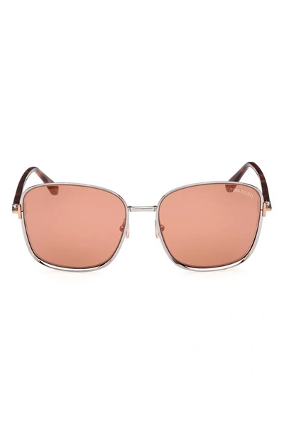 Shop Tom Ford Fern 57mm Square Sunglasses In Shiny Light Ruthenium / Rose