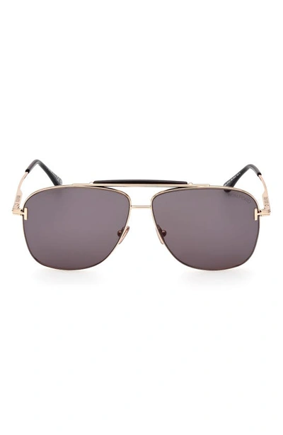 Shop Tom Ford Jaden 60mm Polarized Navigator Sunglasses In Shiny Rose Gold Black / Smoke