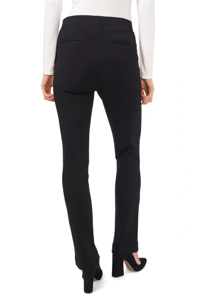 Cece Front-slit Straight-leg Ponte Pants In Rich Black