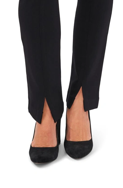 Cece Front-slit Straight-leg Ponte Pants In Rich Black