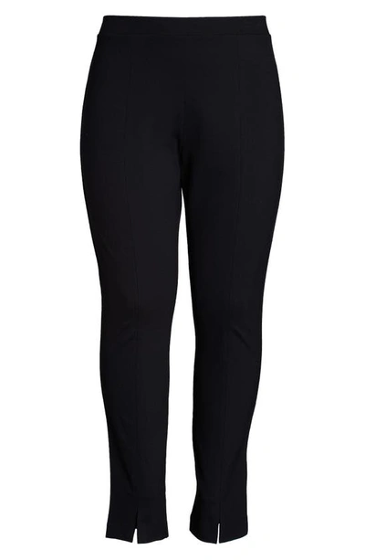 Cece Front-slit Straight-leg Ponte Pants In Rich Black
