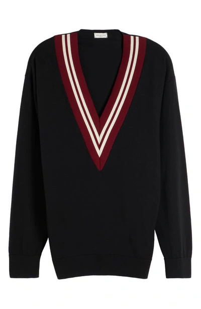 Shop Dries Van Noten Miliaan Oversize V-neck Wool Sweater In Black