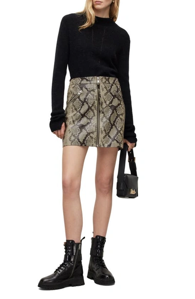 Shop Allsaints Piper Snake Print Leather Miniskirt In Black/ Natural