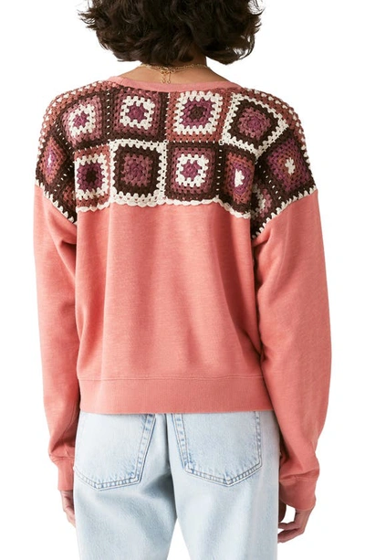 Shop Lucky Brand Crochet Yoke Cotton Sweatshirt In Canyon Rose