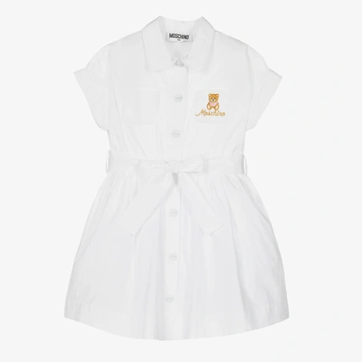 Shop Moschino Kid-teen Girls White Cotton Teddy Logo Shirt Dress