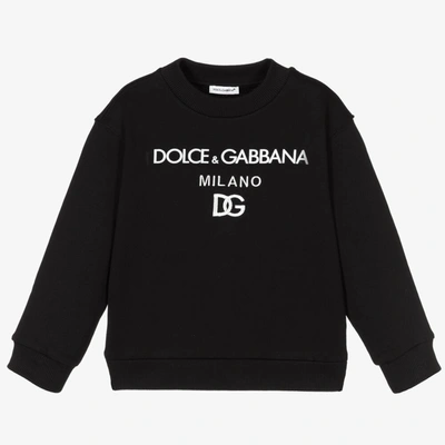 Shop Dolce & Gabbana Black Embroidered Cotton Logo Sweatshirt