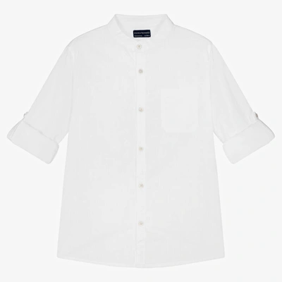 Shop Mayoral Nukutavake Boys White Cotton Collarless Shirt