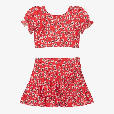 Shop Mayoral Girls Red Floral Skirt Set