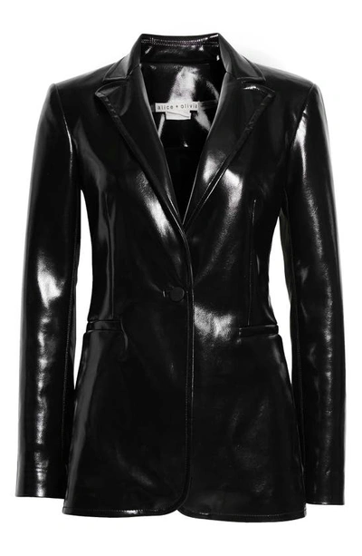 Shop Alice And Olivia Logan Faux Leather Blazer In Black