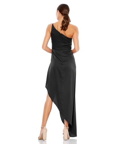 Shop Mac Duggal One Shoulder Hi-low Draped Charmeuse Dress In Black