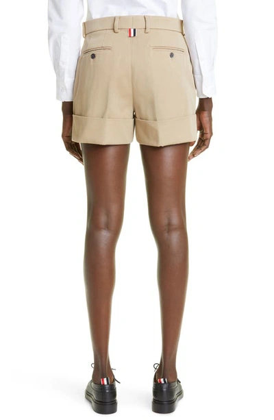Thom Browne Piece Dyed Cotton Gabardine Sack Shorts In Khaki