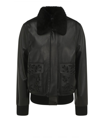 Shop Chloé Shearling Collar Bomber Jacket In Black