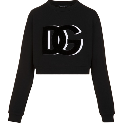 Shop Dolce & Gabbana Logo Embroidered Cropped Sweatshirt In Black
