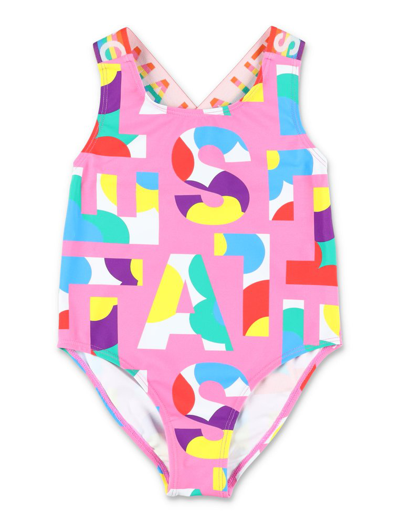 Shop Stella Mccartney Kids Logo Printed Stretched Swimsuit In Multi