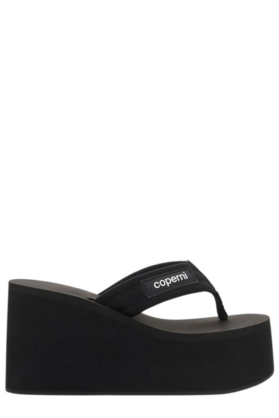 Shop Coperni Branded Logo Detailed Wedge Sandals In Black