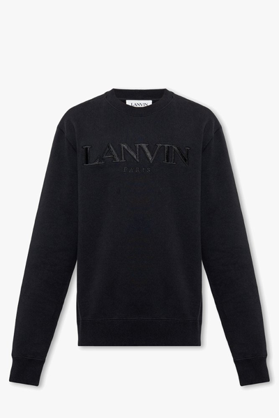 Shop Lanvin Logo Embroidered Crewneck Sweatshirt In Black