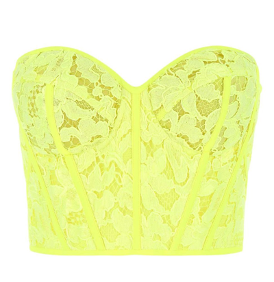 Shop Alexander Mcqueen Lace Detailed Bustier Cropped Top In Yellow