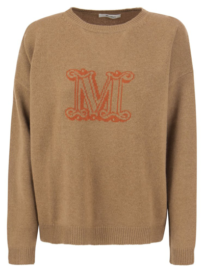 Shop Max Mara Logo Intarsia Knitted Jumper In Beige