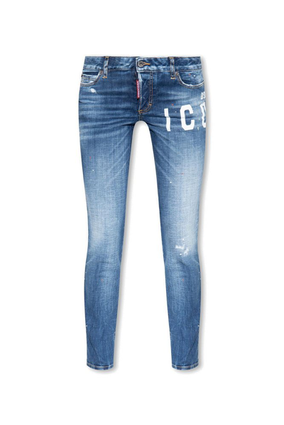 Shop Dsquared2 Jennifer Icon Printed Distressed Jeans In Blue