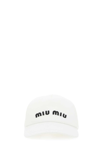 Shop Miu Miu Logo Embroidered Baseball Cap In White
