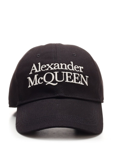 Shop Alexander Mcqueen Logo Embroidered Curved Peak Cap In Black