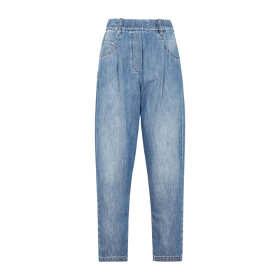 Shop Brunello Cucinelli High Waisted Cropped Jeans In Blue