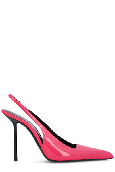 Shop Saint Laurent Kiss Pointed Toe Slingback Pumps In Red