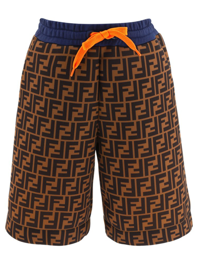 Shop Fendi Kids Ff Motif Drawstring Shorts In Brown