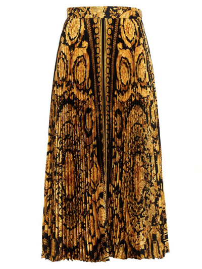 Shop Versace Baroque Pattern Pleated Skirt In Multi