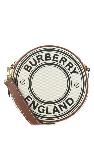 Shop Burberry Logo Print Round Clutch Bag In Beige