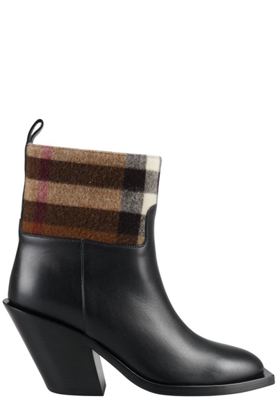 Shop Burberry Check Pattern Square Toe Boots In Black